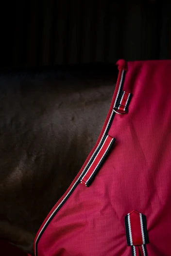 TuffRider Comfy Fit 1200D RipStop 200g Waterproof/Breathable Comfy Standard W/Adjustable Neck - Med-Weight Turnout Blanket  - Two Tone Red/Black